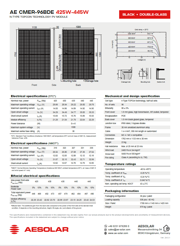 AE Solar CMER-96BDE 440W Full Black Glass Glass