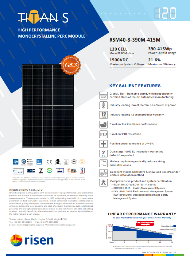 RISEN RSM-40-8-390W napelem Full Black 30mm
