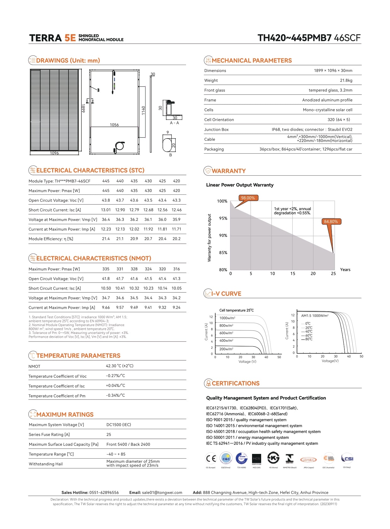 Tongwei 435PMB7-46SC Ezüst keretes , EPV Solar