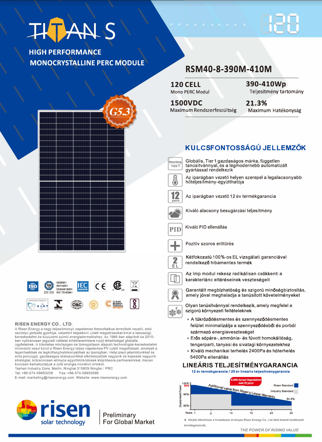 RISEN RSM 40 8 405M Teljesen fekete (36db) , EPV Solar