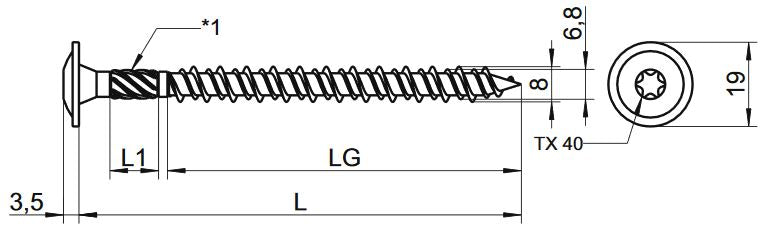 Lapos fejű ácsszerkezeti csavar Torx 40, horganyzott, 8x100mm , EPV Solar