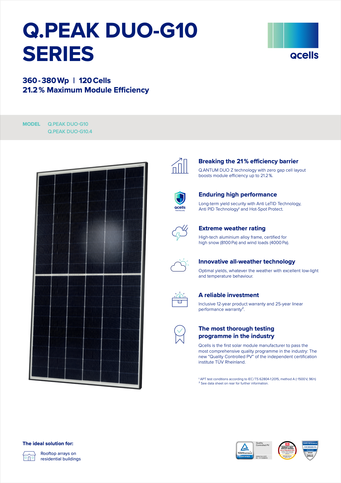 Q.PEAK DUO-G10 SERIES MODEL 370 Wp 120 Cells , EPV Solar