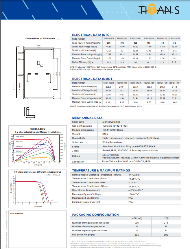 Risen Titan S RSM40-8-415M 415wp , EPV Solar